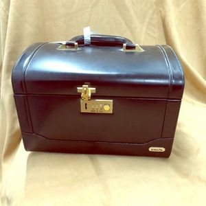 Leather makeup/jewelry train case with lock